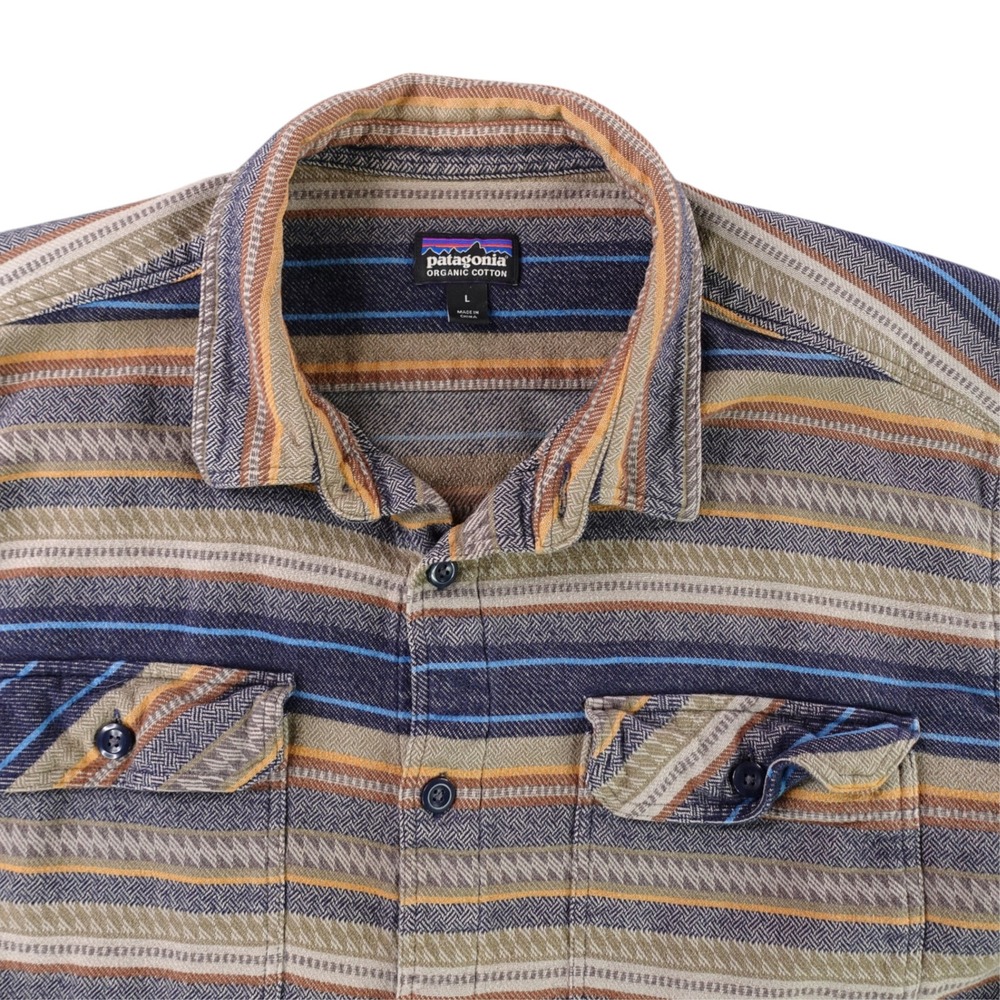 Patagonia Fjord Flannel Shirt Mens Large Multi-Color Striped Organic Cotton